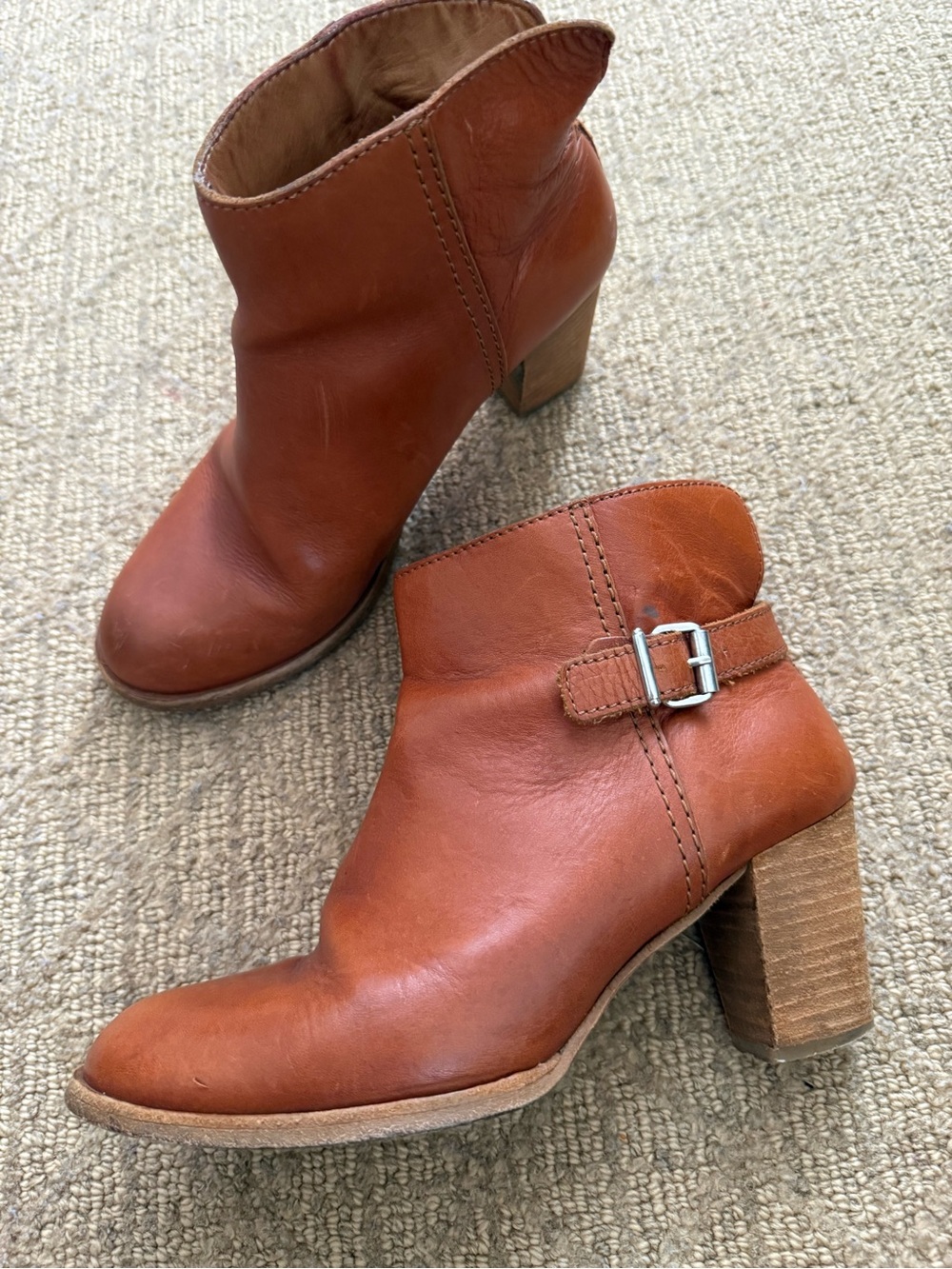COS Cognac Leather Ankle Boots with Buckle